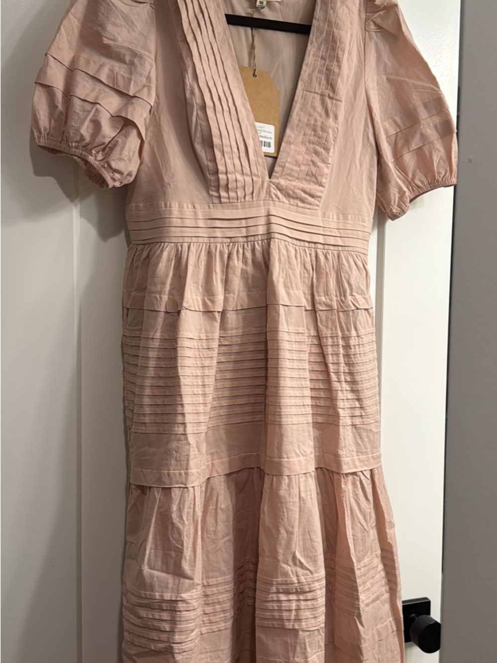 Women’s Midi Dress in Blush Pink with Pintuck Detail